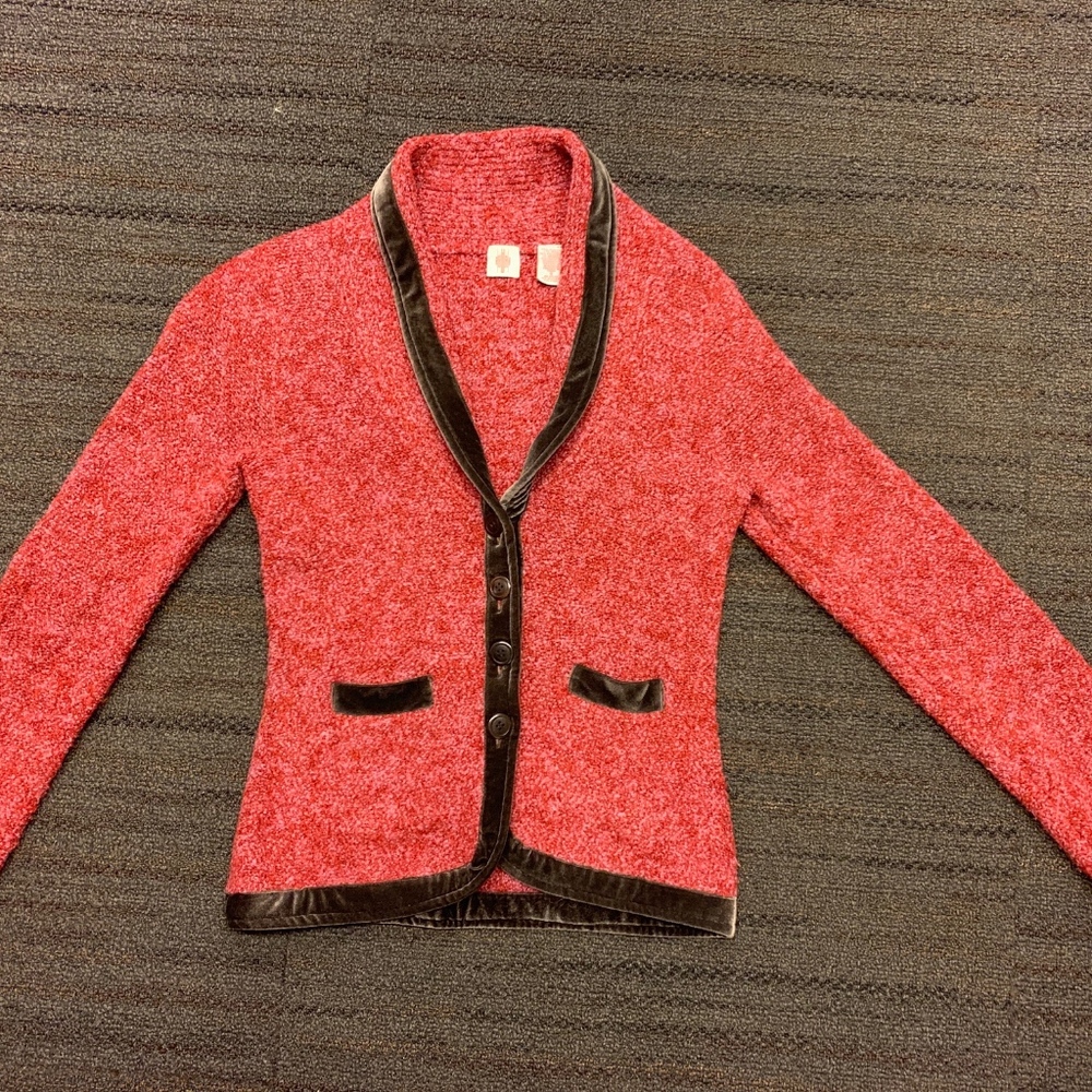 Anthropologie Rose and Brown bouclé sweater jacket